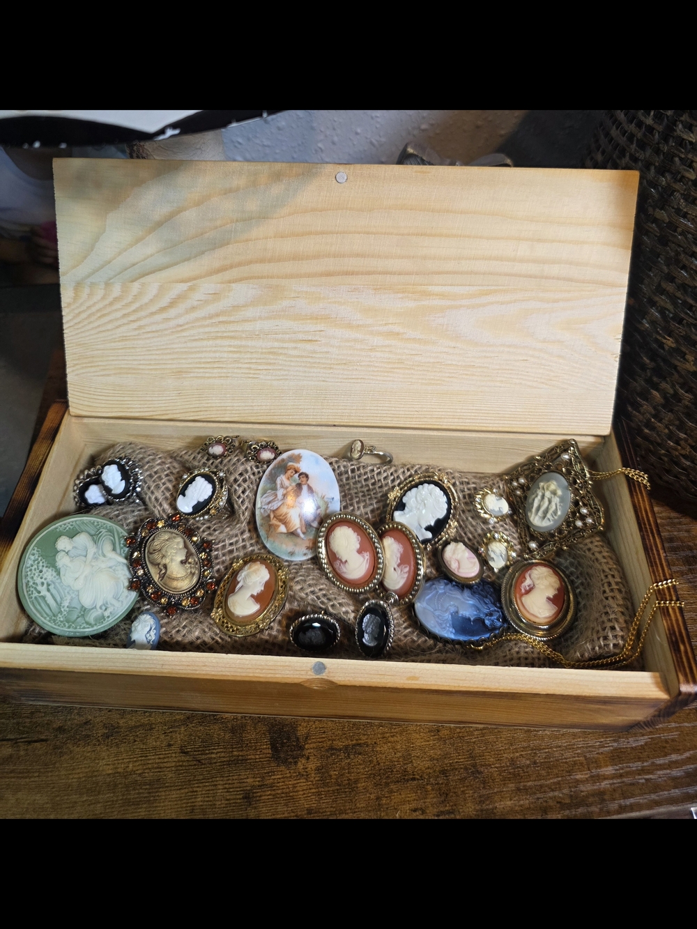 Cameo Jewelry Collection and Wood Box